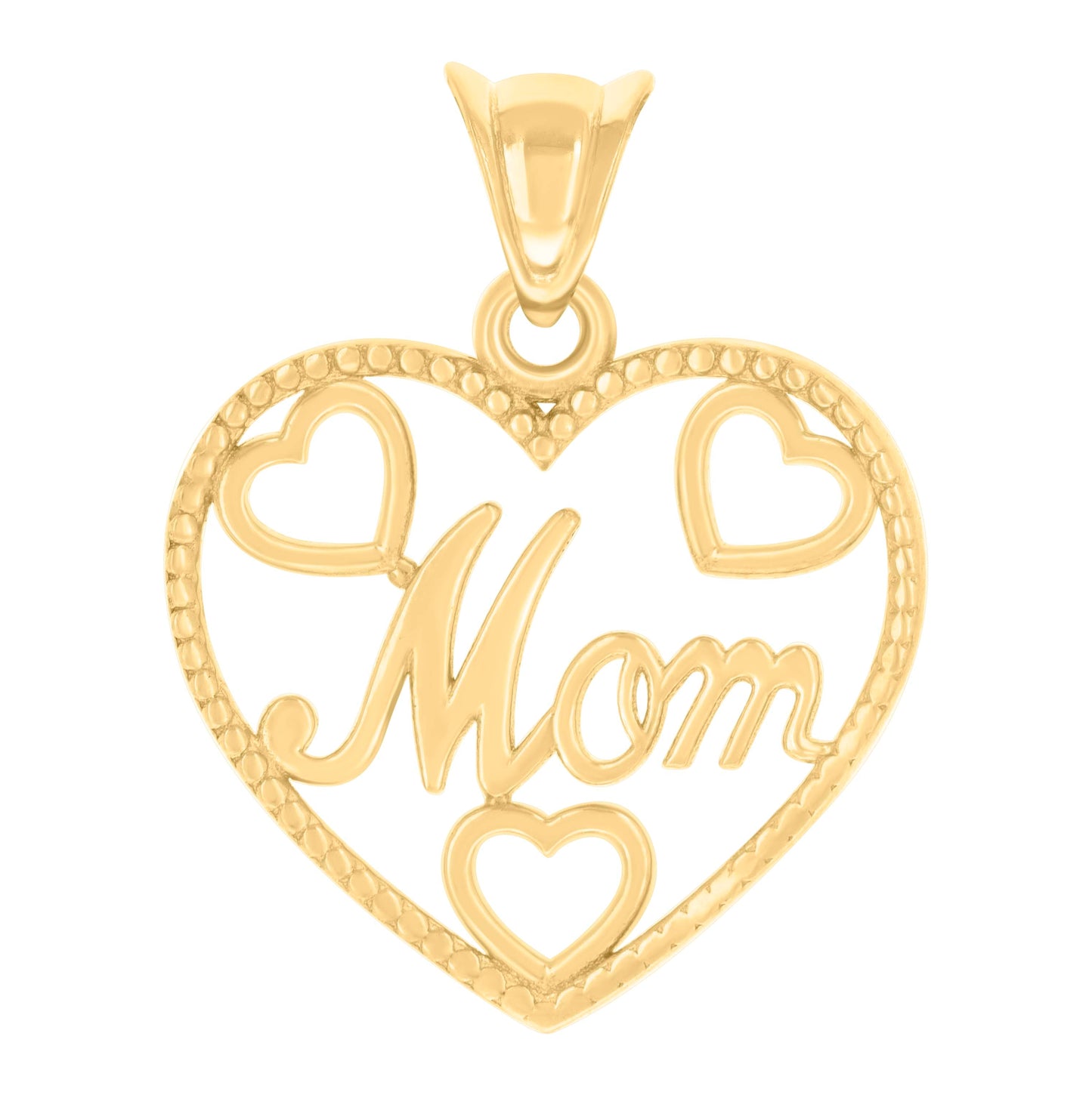 10K Yellow Gold Womens Heart Mom Charm Pendant