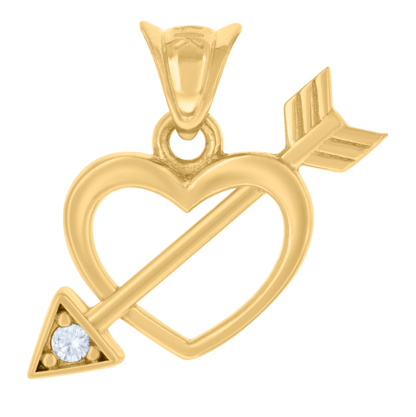 10K Yellow Gold Womens Cubic-Zirconia Cupid Heart Charm Pendant