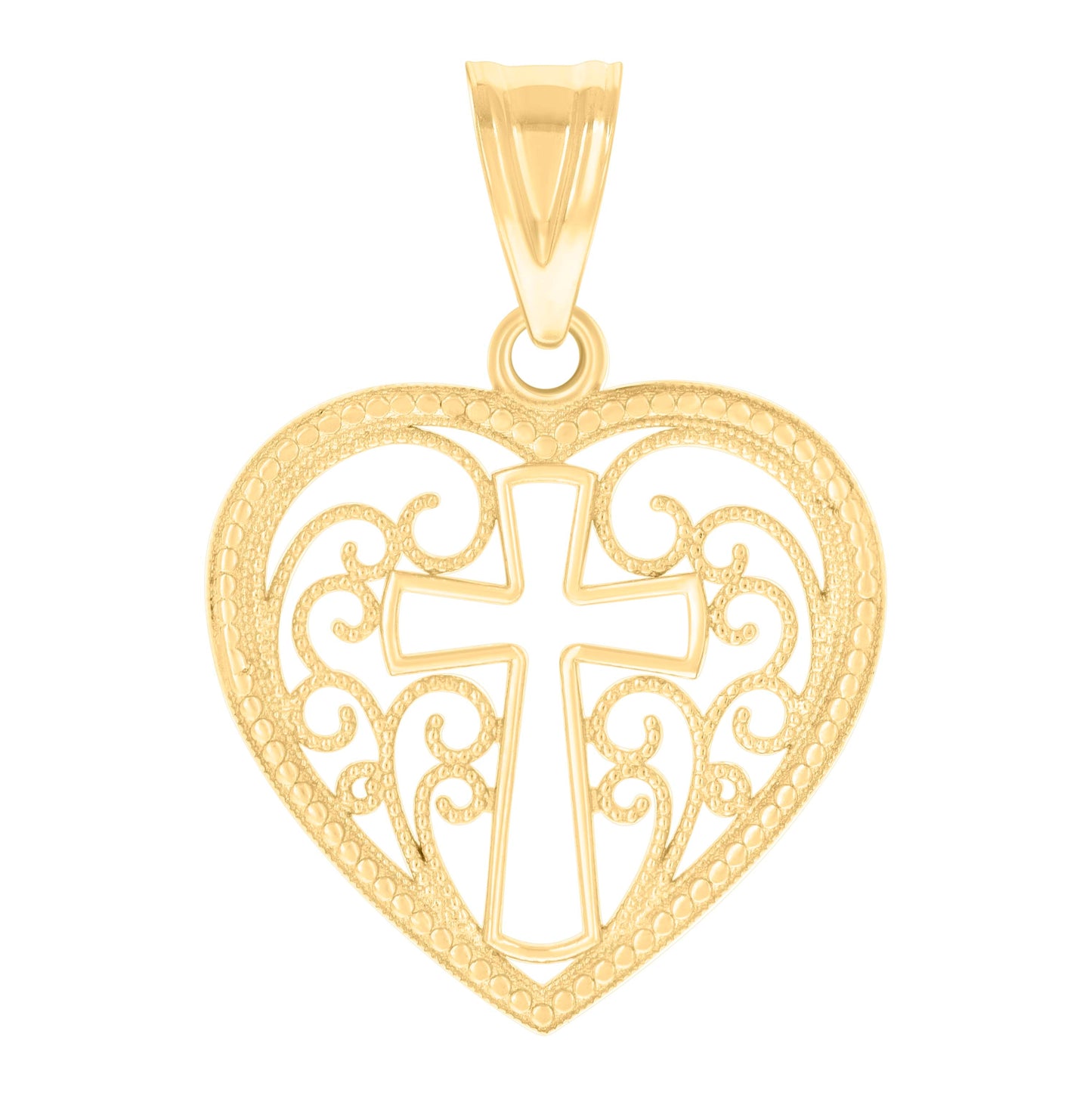 10K Yellow Gold Womens Heart Cross Religious Charm Pendant