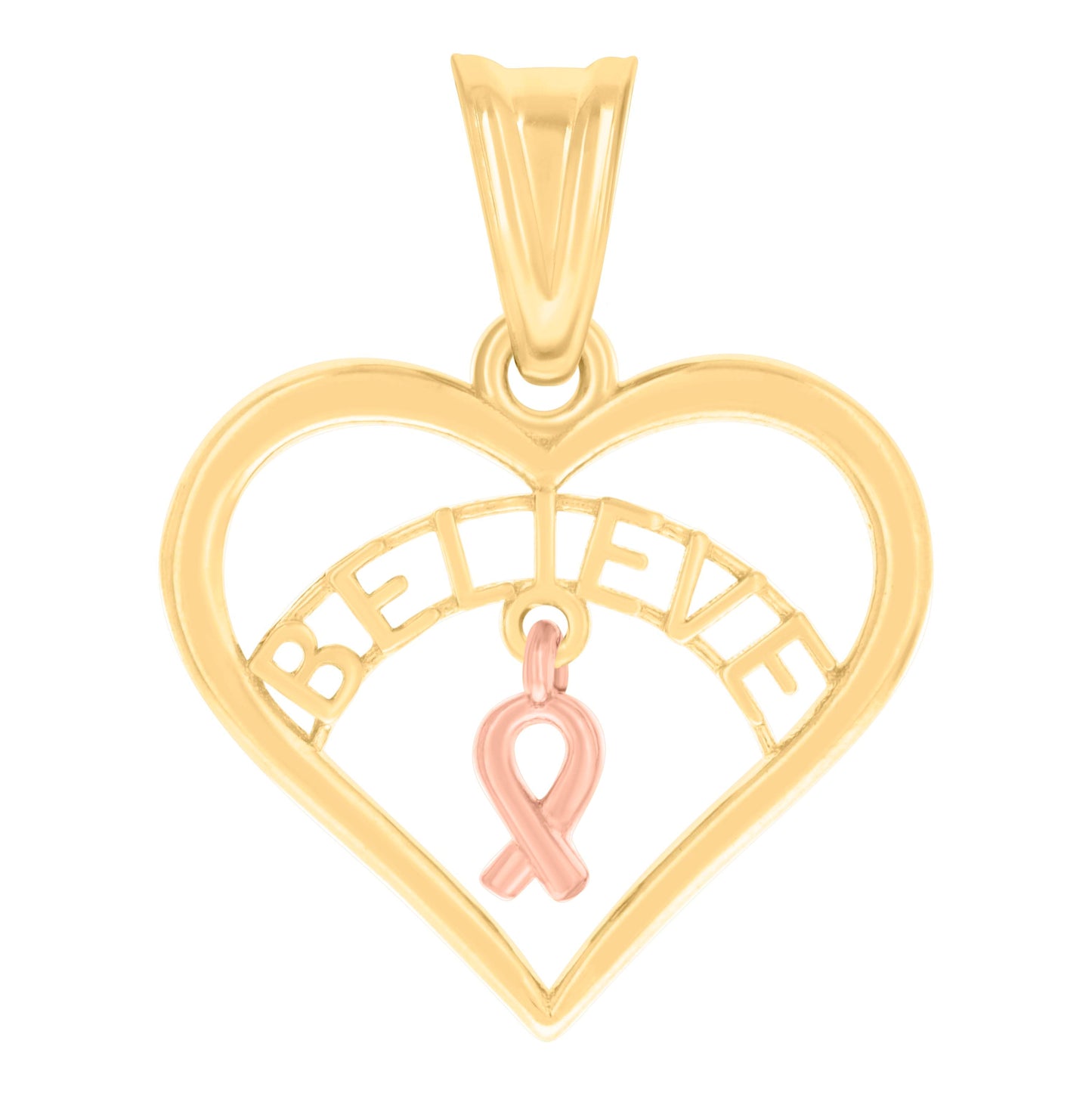 10K Two-tone Gold Womens BELIEVE IN HEART Charm Pendant