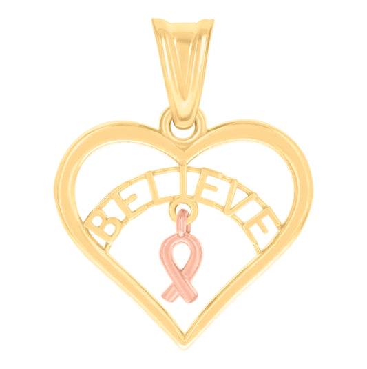 10K Two-tone Gold Womens BELIEVE IN HEART Charm Pendant