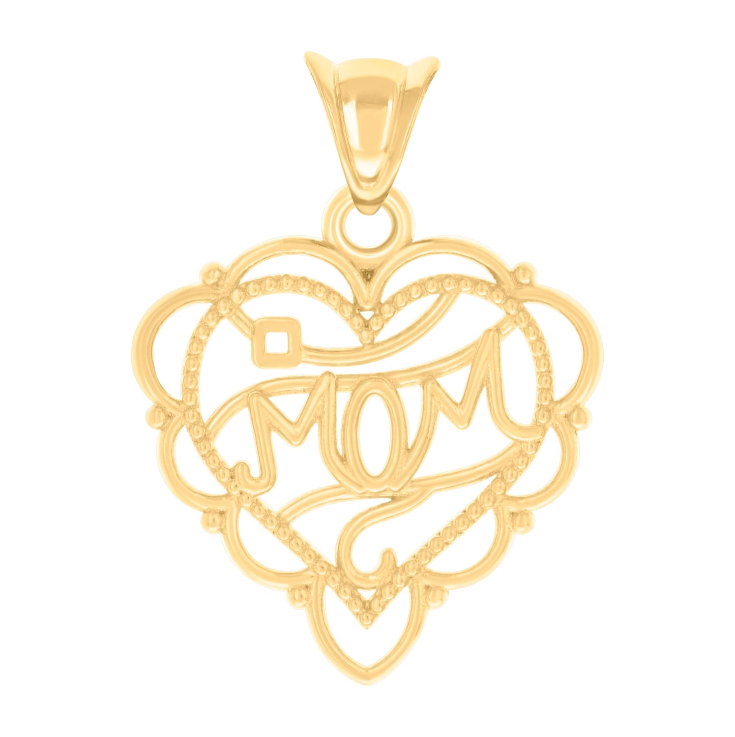 10K Yellow Gold Womens Heart Mom Charm Pendant
