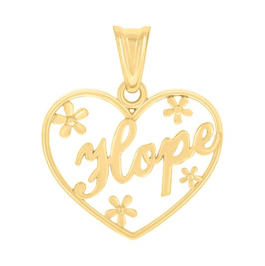 10K Yellow Gold Womens Hope Heart Charm Pendant