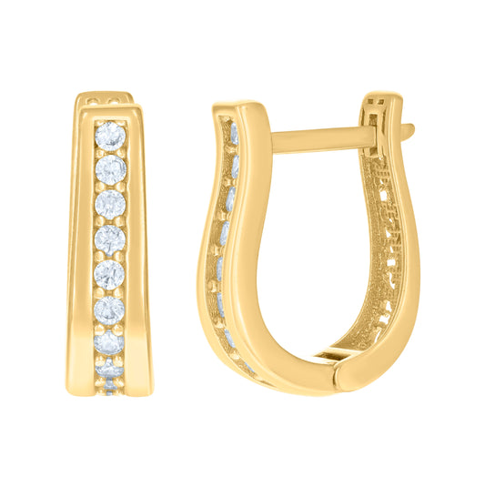 10K Yellow Gold Womens Cubic-Zirconia U-Shaped Hoop Earrings
