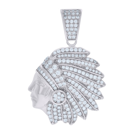 Sterling Silver Mens Cubic-Zirconia Native American Fashion Charm Pendant