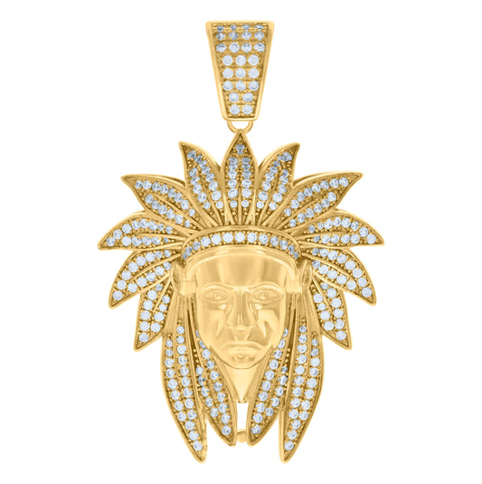 Sterling Silver Yellow-tone Mens Cubic-Zirconia Native American Fashion Charm Pendant