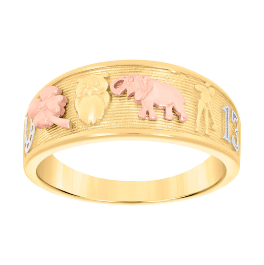 14K Tri-Color Gold Womens Good Luck Ring