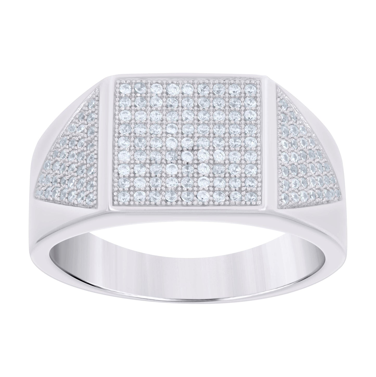 Sterling Silver Men's Cubic-Zirconia Square Head Fashion Bridal Anniversary Wedding Engagement Band Ring