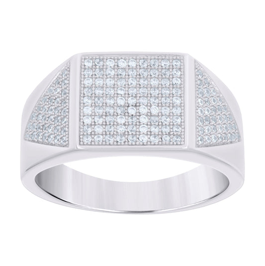 Sterling Silver Men's Cubic-Zirconia Square Head Fashion Bridal Anniversary Wedding Engagement Band Ring