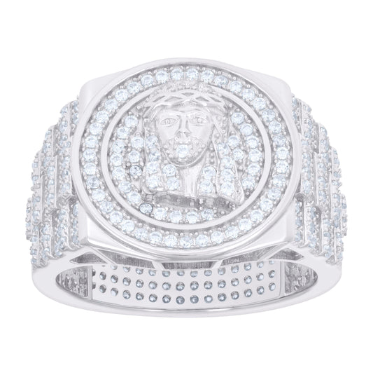 Sterling Silver Men's Cubic-Zirconia Jesus Religious Bridal Anniversary Wedding Engagement Band Ring