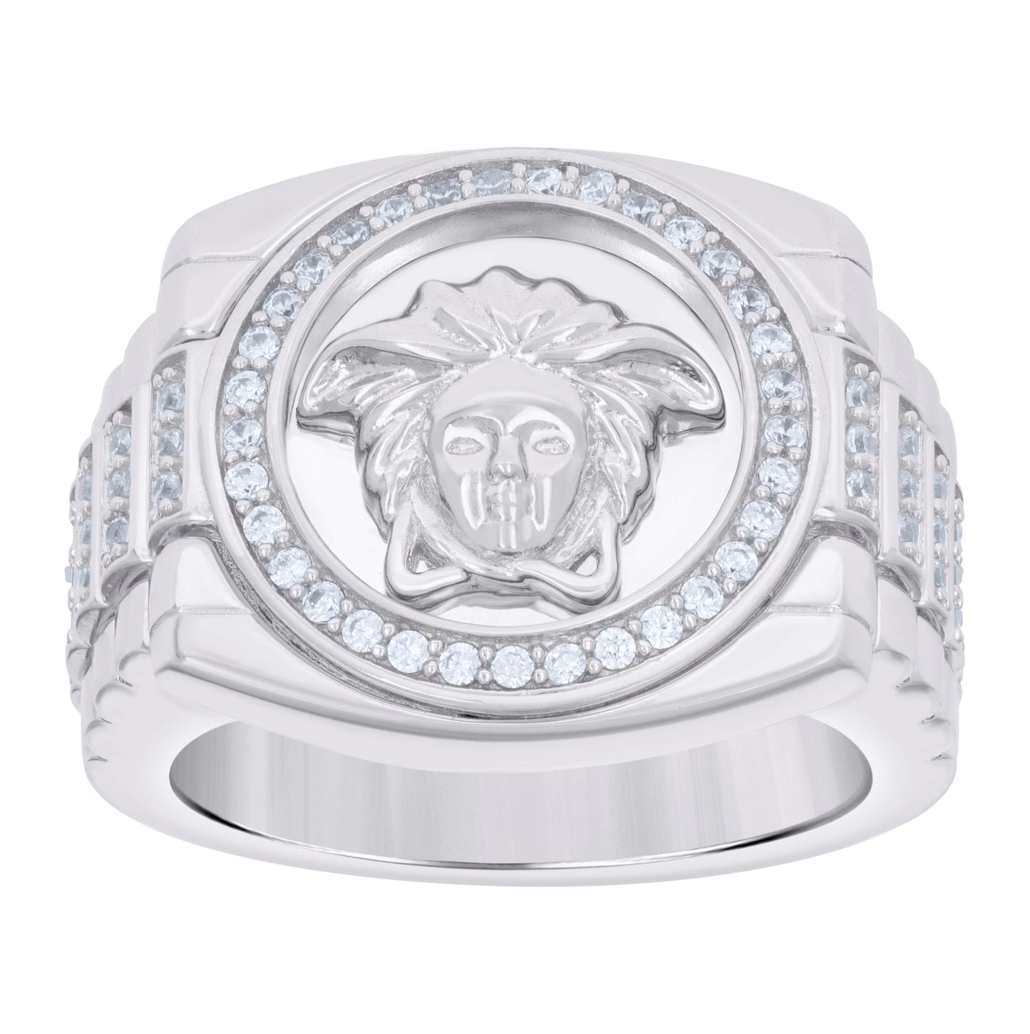 Sterling Silver Mens Cubic-Zirconia Medusa Egyptian Fashion Bridal Anniversary Wedding Engagement Band Ring