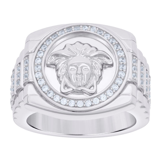 Sterling Silver Mens Cubic-Zirconia Medusa Egyptian Fashion Bridal Anniversary Wedding Engagement Band Ring
