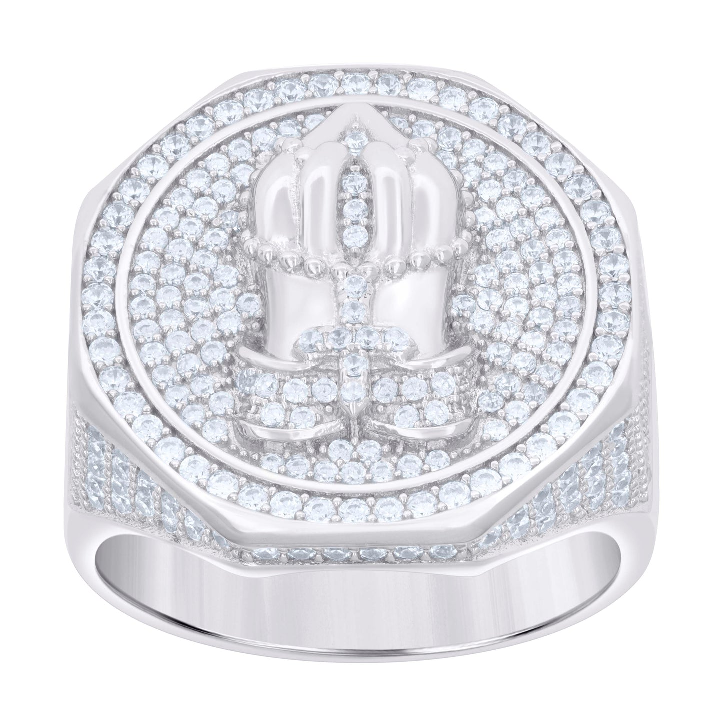 Sterling Silver Mens Cubic-Zirconia Praying Hands Symbol Religious Bridal Anniversary Wedding Engagement Band Ring
