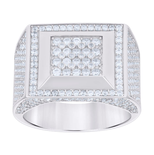 Sterling Silver Men's Cubic-Zirconia Square Head Fashion Bridal Anniversary Wedding Engagement Band Ring