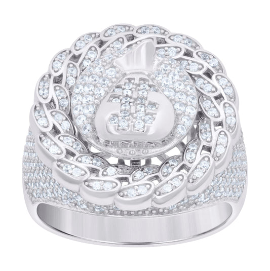 Sterling Silver Mens Cubic-Zirconia Moneybag Currency Bridal Anniversary Wedding Engagement Band Ring