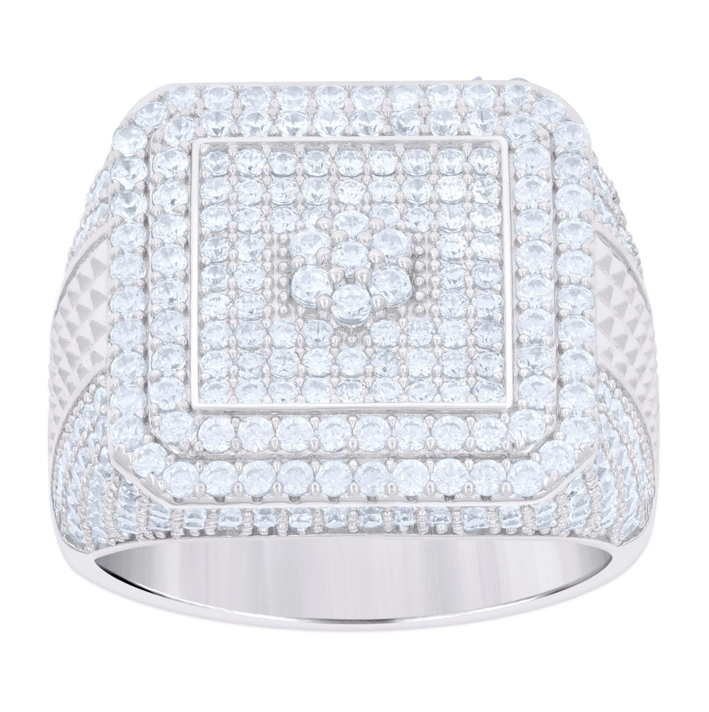 Sterling Silver Men's Cubic-Zirconia Square Head Fashion Bridal Anniversary Wedding Engagement Band Ring