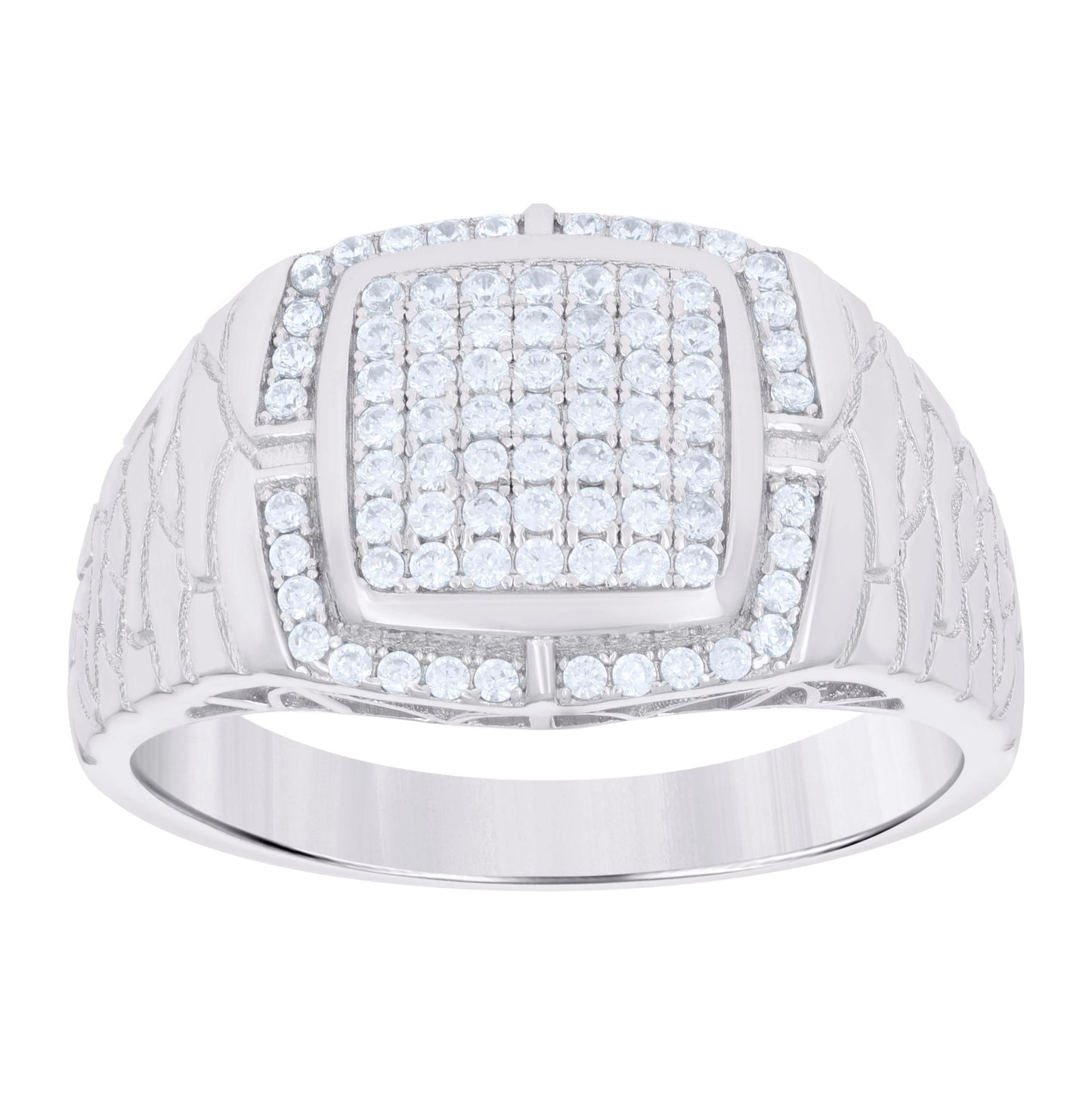 Sterling Silver Men's Cubic-Zirconia Square Head Fashion Bridal Anniversary Wedding Engagement Band Ring