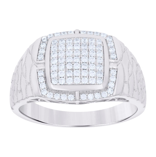 Sterling Silver Men's Cubic-Zirconia Square Head Fashion Bridal Anniversary Wedding Engagement Band Ring