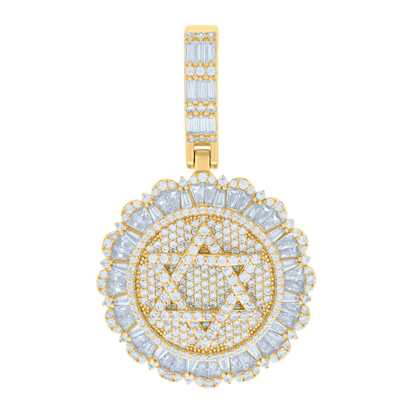Sterling Silver Mens Baguette Round Cubic-Zirconia Star Of David Symbol Religious Charm Pendant