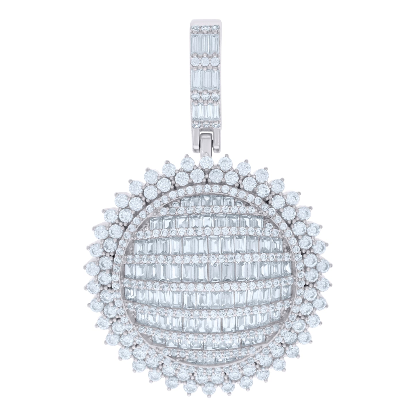 Sterling Silver Mens Baguette Round Cubic-Zirconia Fashion Charm Pendant