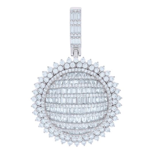 Sterling Silver Mens Baguette Round Cubic-Zirconia Fashion Charm Pendant