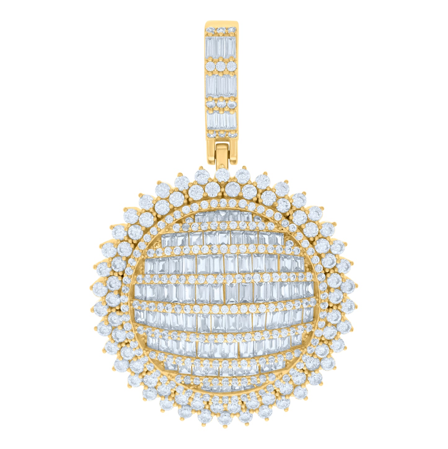 Sterling Silver Mens Baguette Round Cubic-Zirconia Fashion Charm Pendant