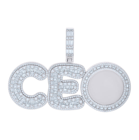Sterling Silver Mens Baguette Round Cubic-Zirconia CEO Talking Fashion Charm Pendant