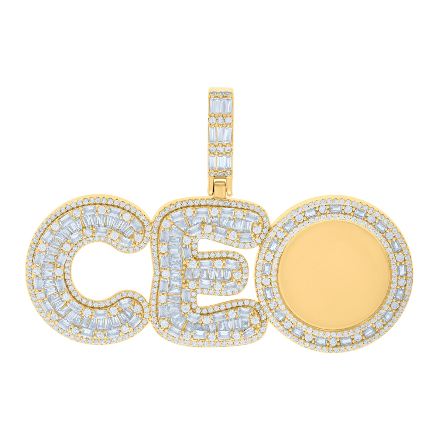 Sterling Silver Mens Baguette Round Cubic-Zirconia CEO Talking Fashion Charm Pendant
