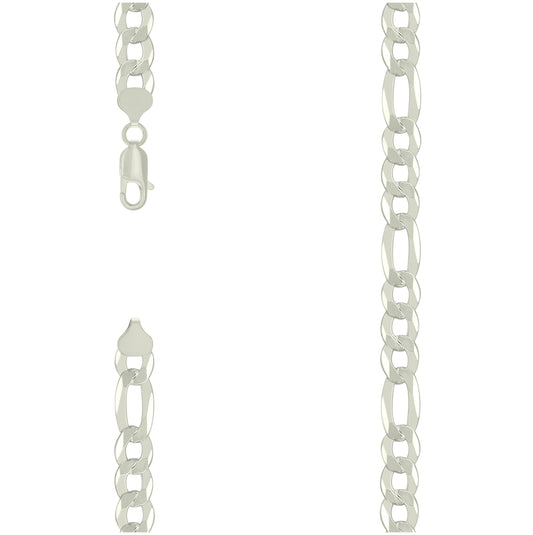 Sterling Silver Super Flat Figaro Chain Silver Plated 200 8.9mm-18"