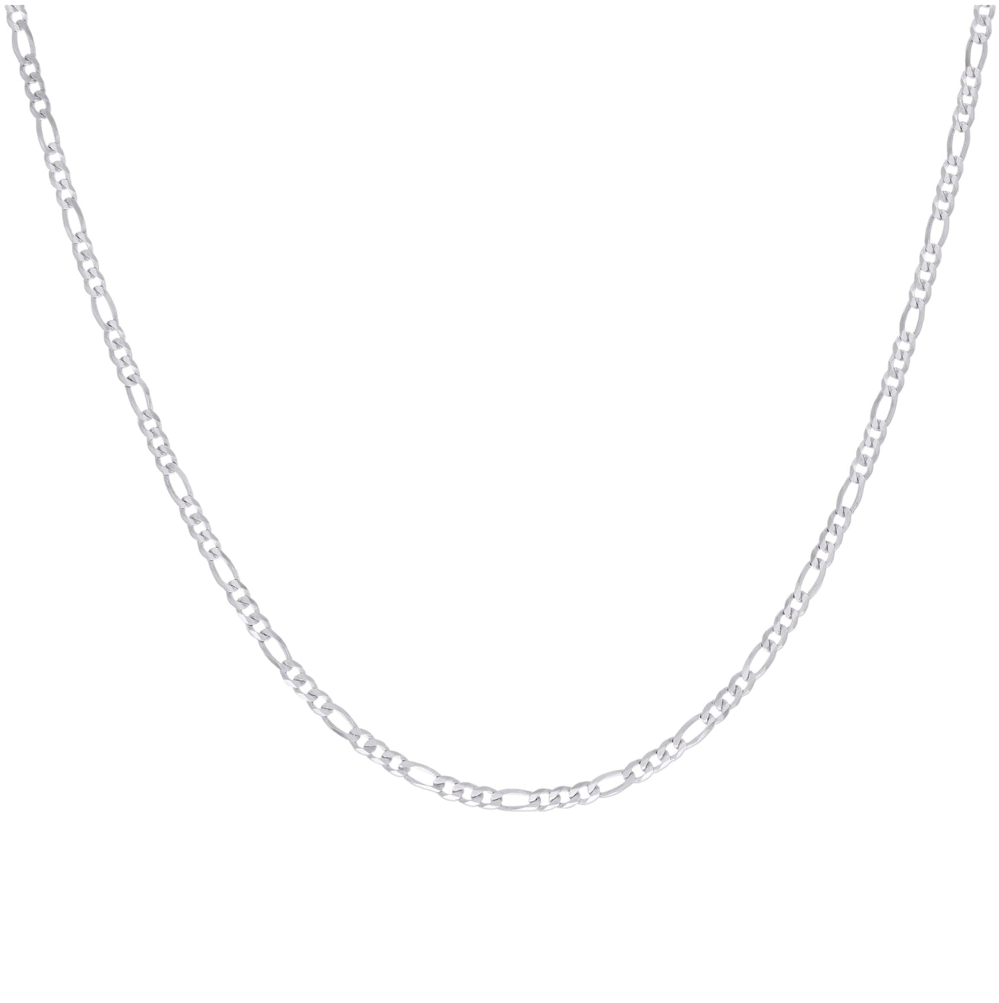 Sterling Silver Rhodium Plated Super Flat Figaro Chain