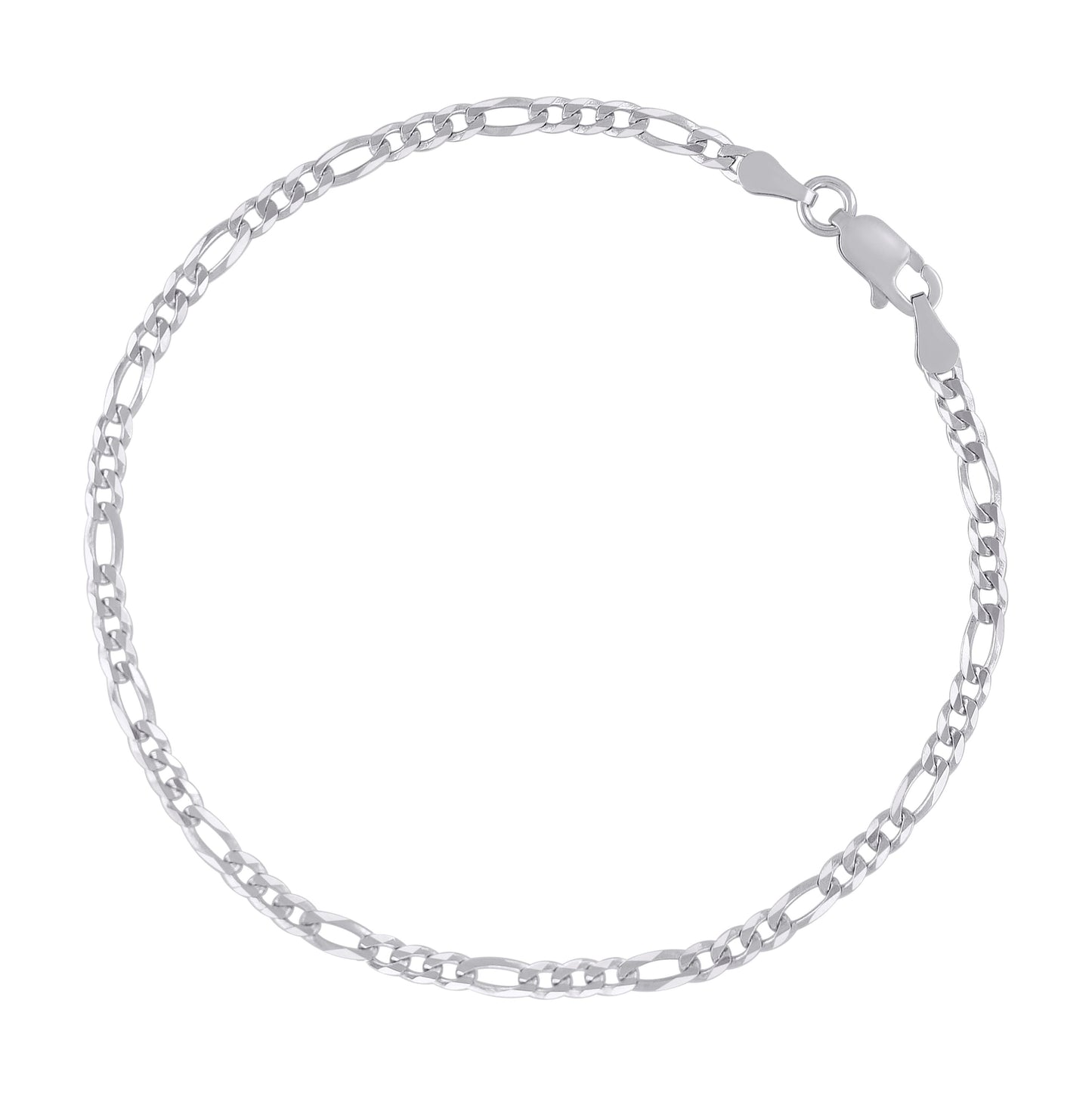 Sterling Silver Rhodium Plated Super Flat Figaro Chain