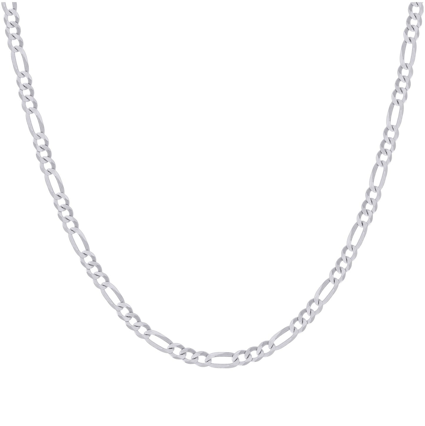 Sterling Silver Rhodium Plated Super Flat Figaro Chain