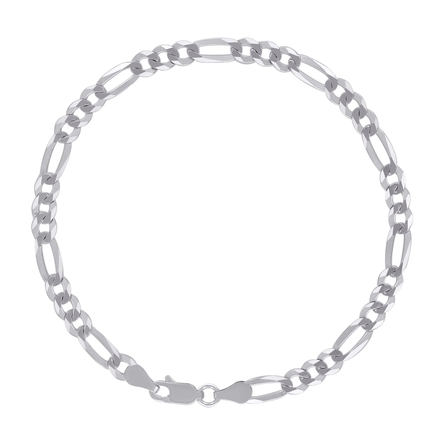 Sterling Silver Rhodium Plated Super Flat Figaro Chain