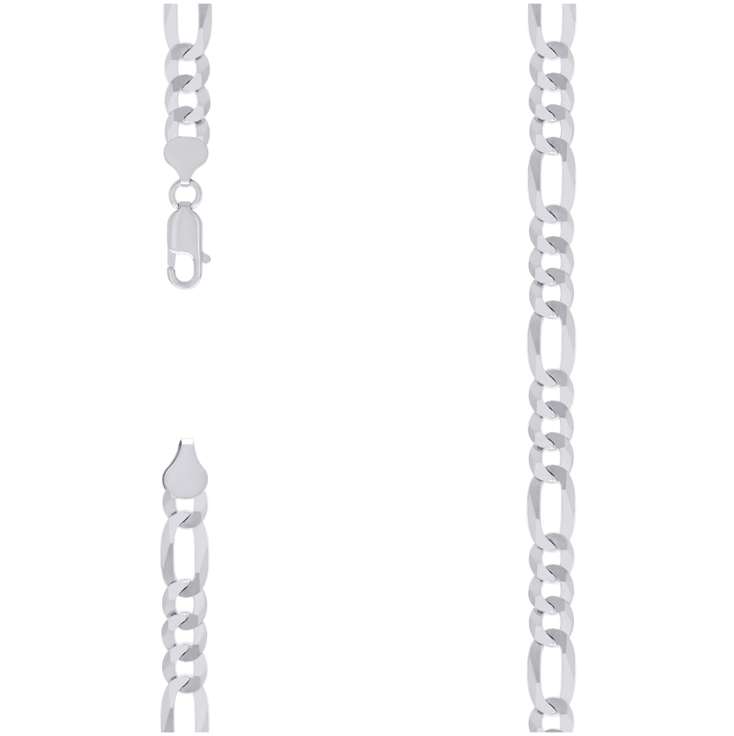 Sterling Silver Rhodium Plated Super Flat Figaro Chain