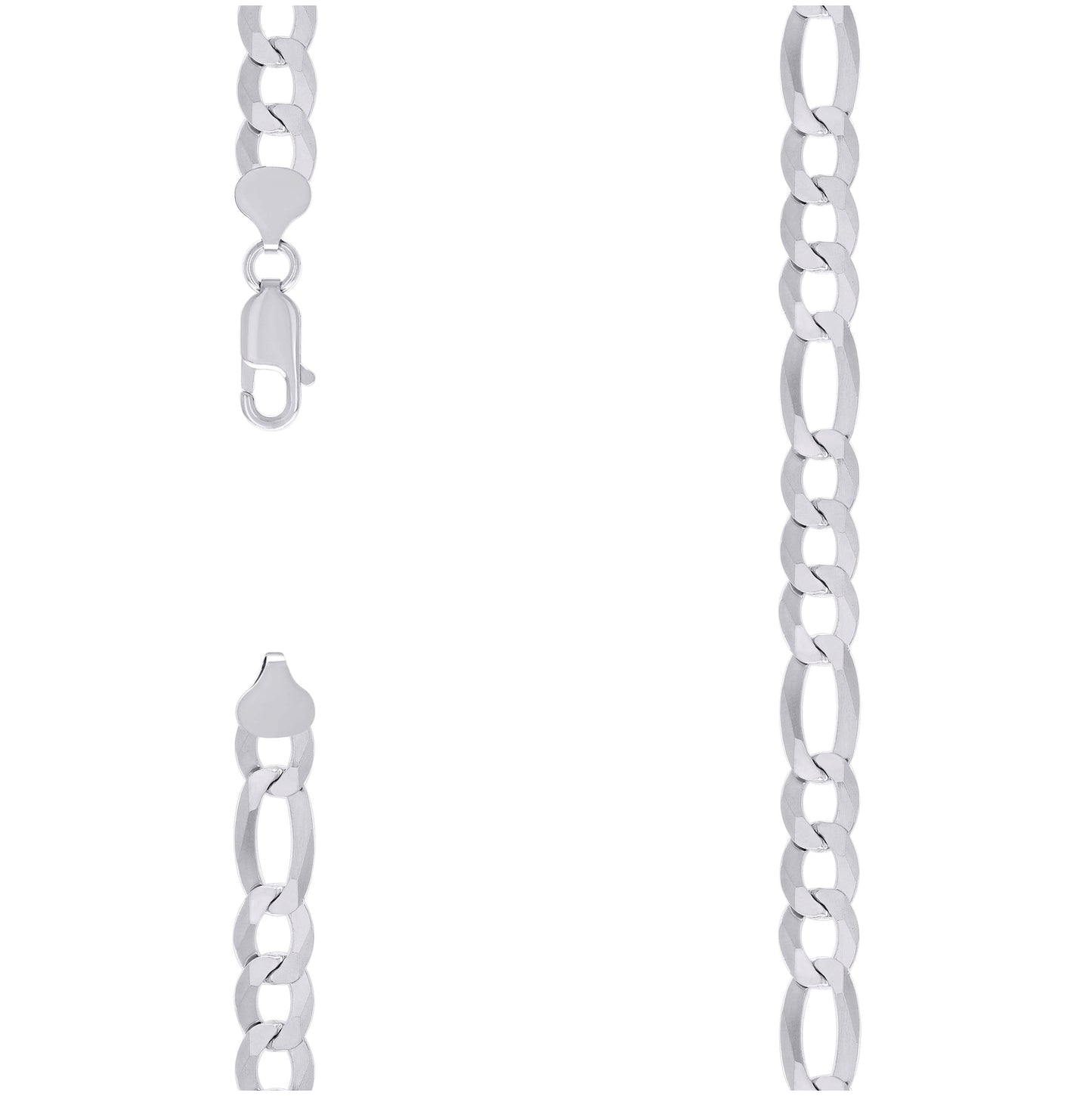 Sterling Silver Rhodium Plated Super Flat Figaro Chain
