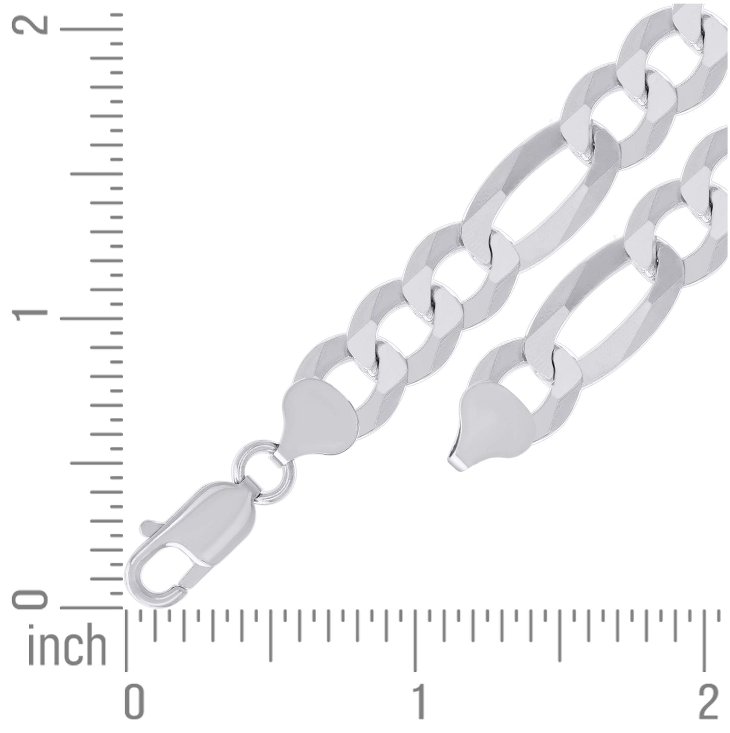 Sterling Silver Rhodium Plated Super Flat Figaro Chain