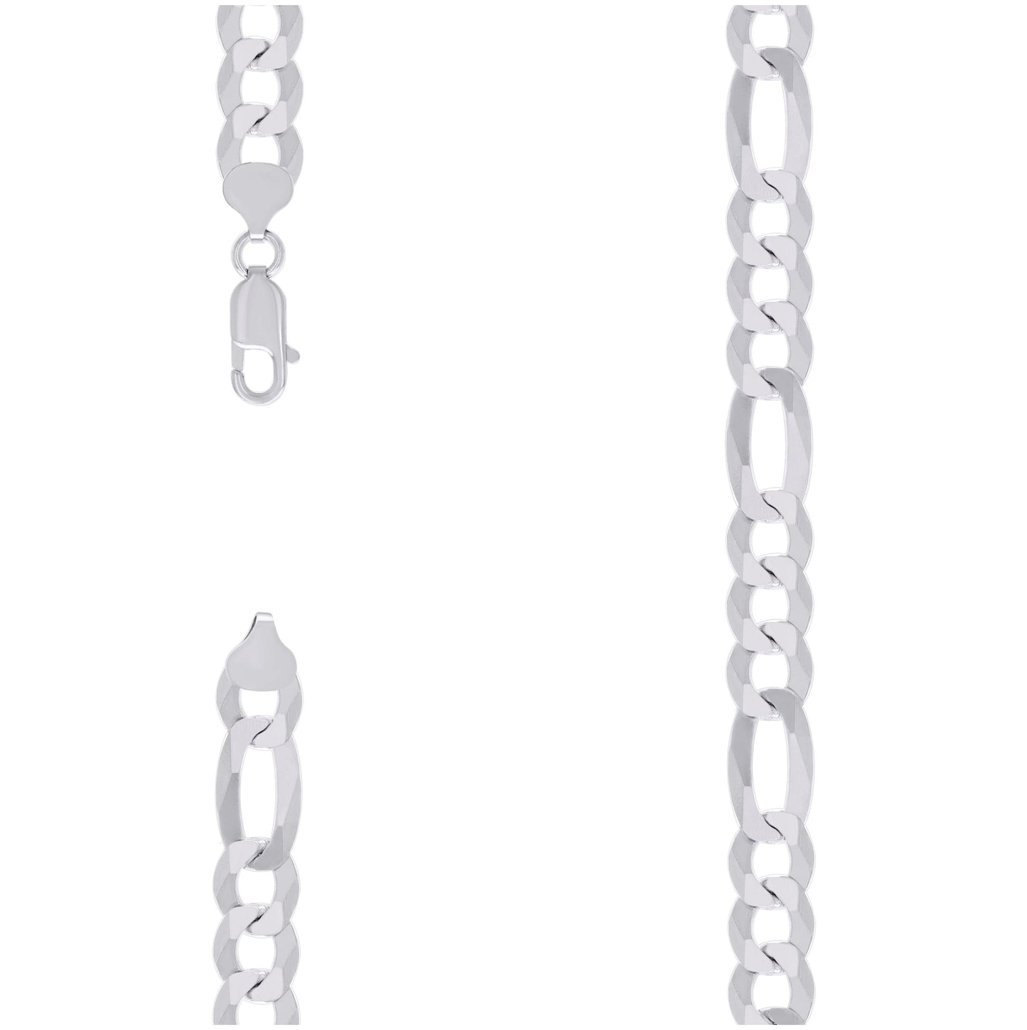 Sterling Silver Rhodium Plated Super Flat Figaro Chain