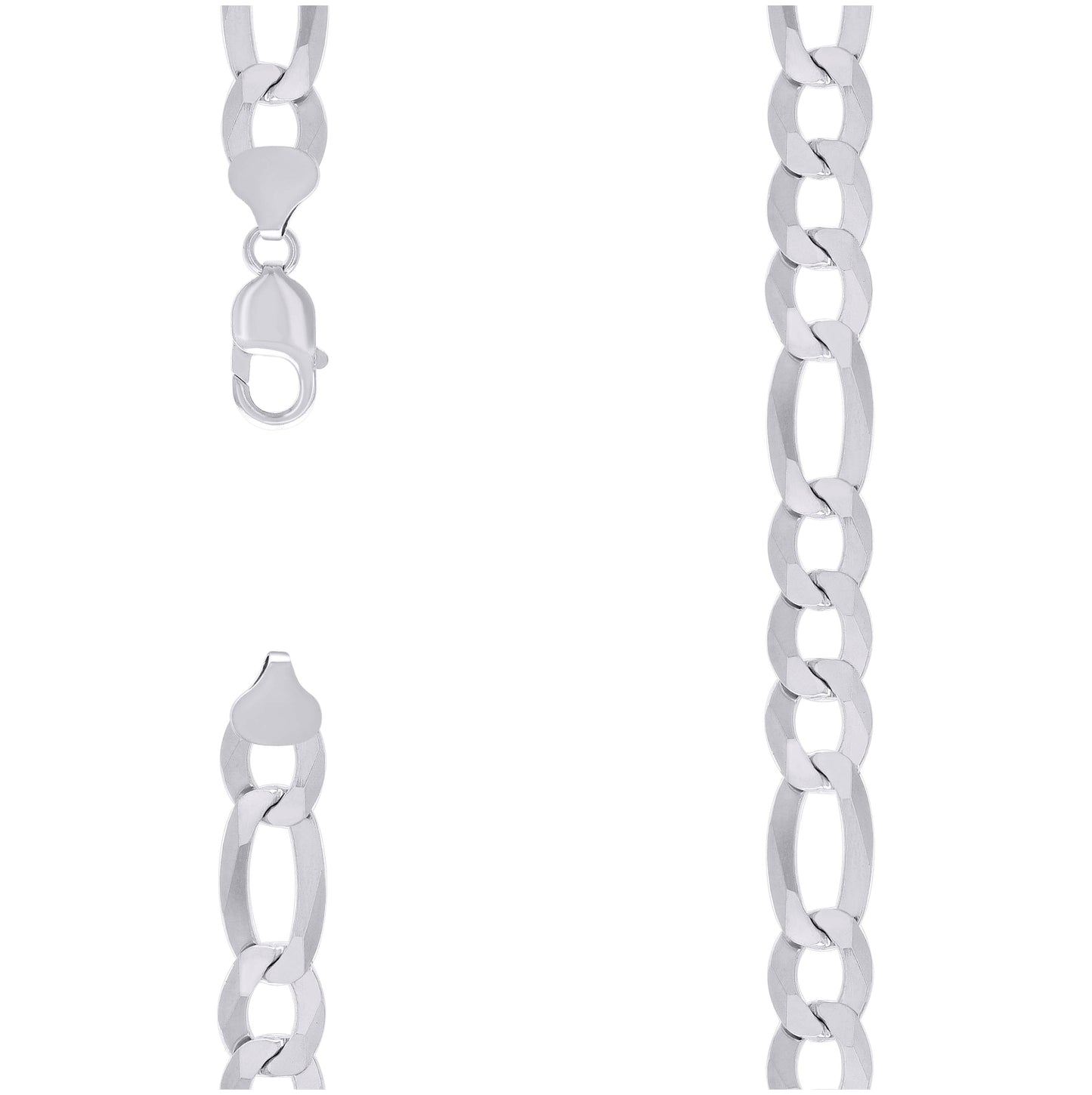 Sterling Silver Rhodium Plated Super Flat Figaro Chain