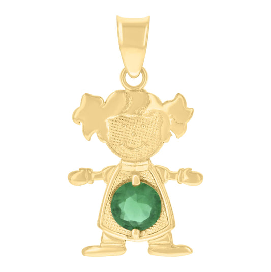 10K Yellow Gold Womens Green Cubic-Zirconia Girl Birthstone Baby Charm Pendant