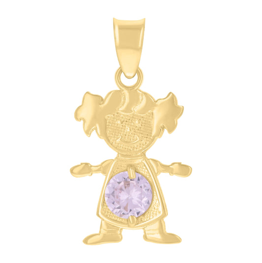10K Yellow Gold Womens Purple Cubic-Zirconia Girl Birthstone Baby Charm Pendant
