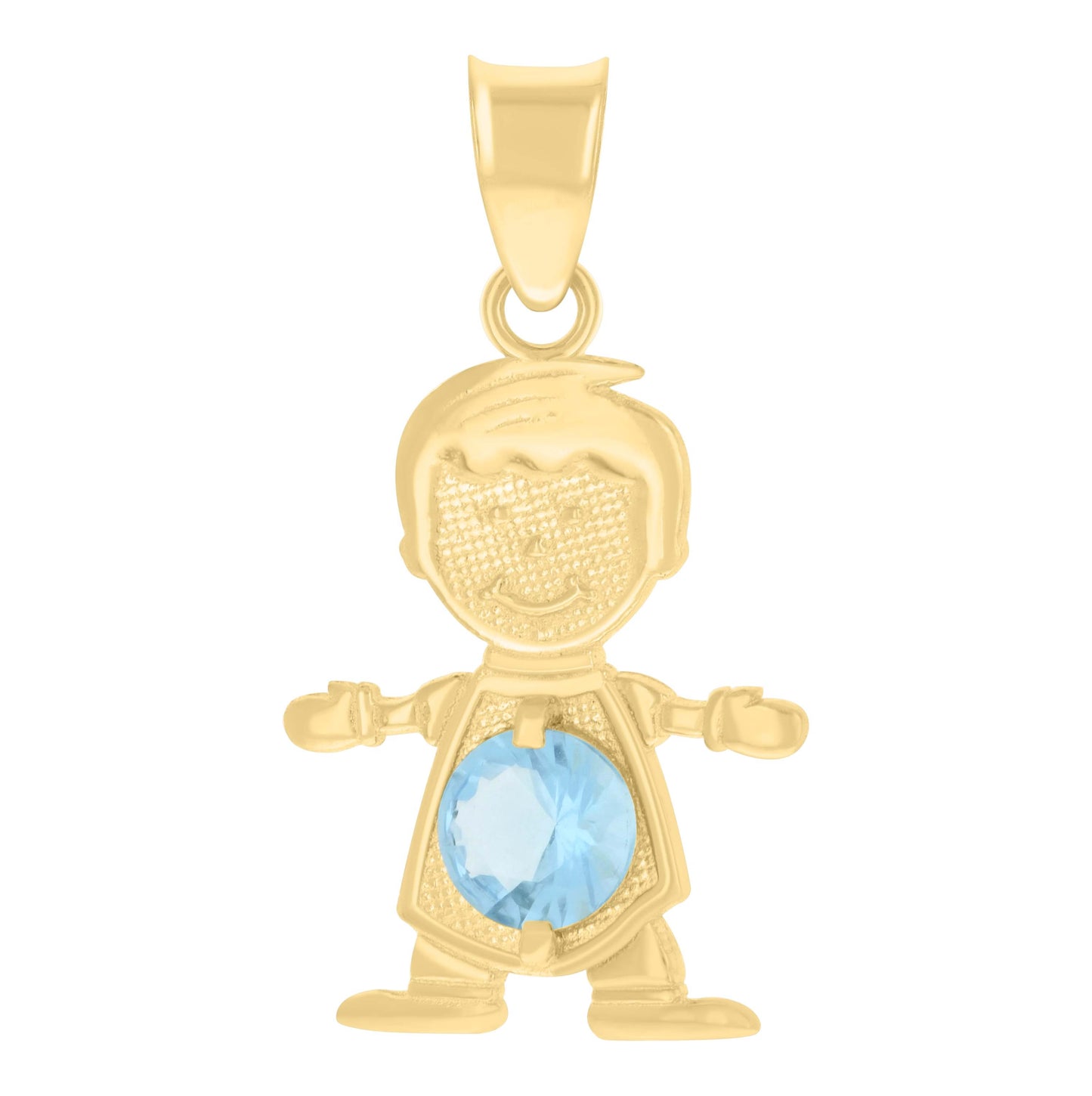 10K Yellow Gold Mens Blue Cubic-Zirconia Boy Birthstone Baby Charm Pendant