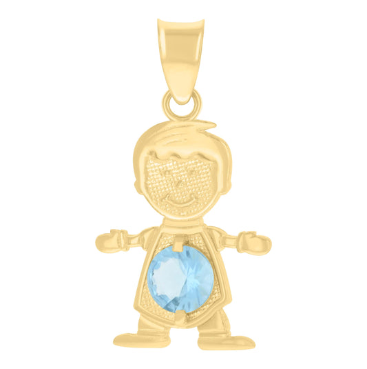 10K Yellow Gold Mens Blue Cubic-Zirconia Boy Birthstone Baby Charm Pendant