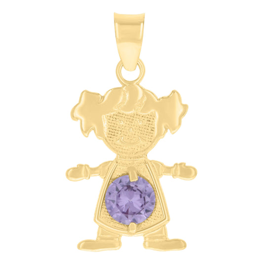 10K Yellow Gold Womens Purple Cubic-Zirconia Girl Birthstone Baby Charm Pendant