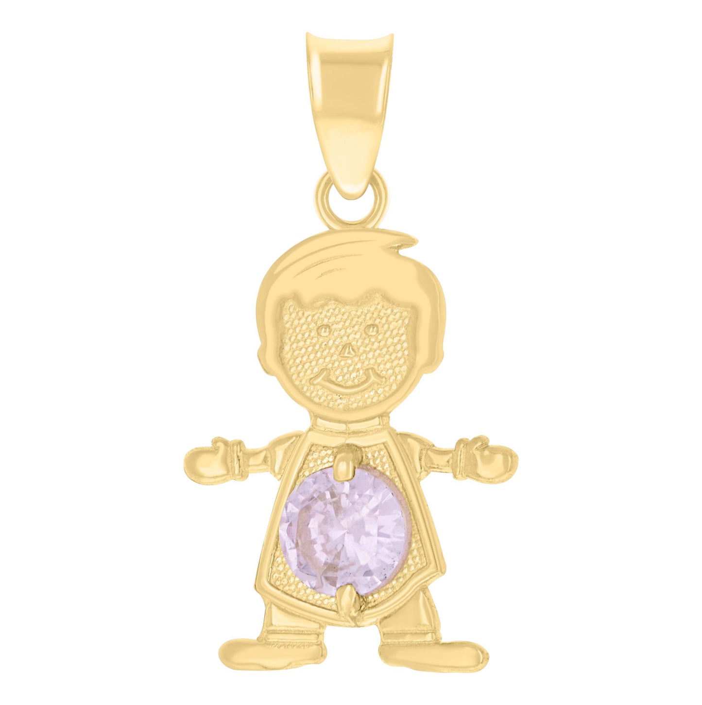 10K Yellow Gold Mens Purple Cubic-Zirconia Boy Birthstone Baby Charm Pendant
