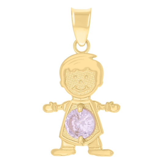 10K Yellow Gold Mens Purple Cubic-Zirconia Boy Birthstone Baby Charm Pendant