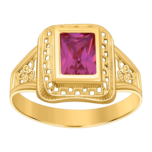 10K Yellow Gold Womens Emerald-cut Cubic-Zirconia Birthstone Bridal Anniversary Engagement Wedding Ring