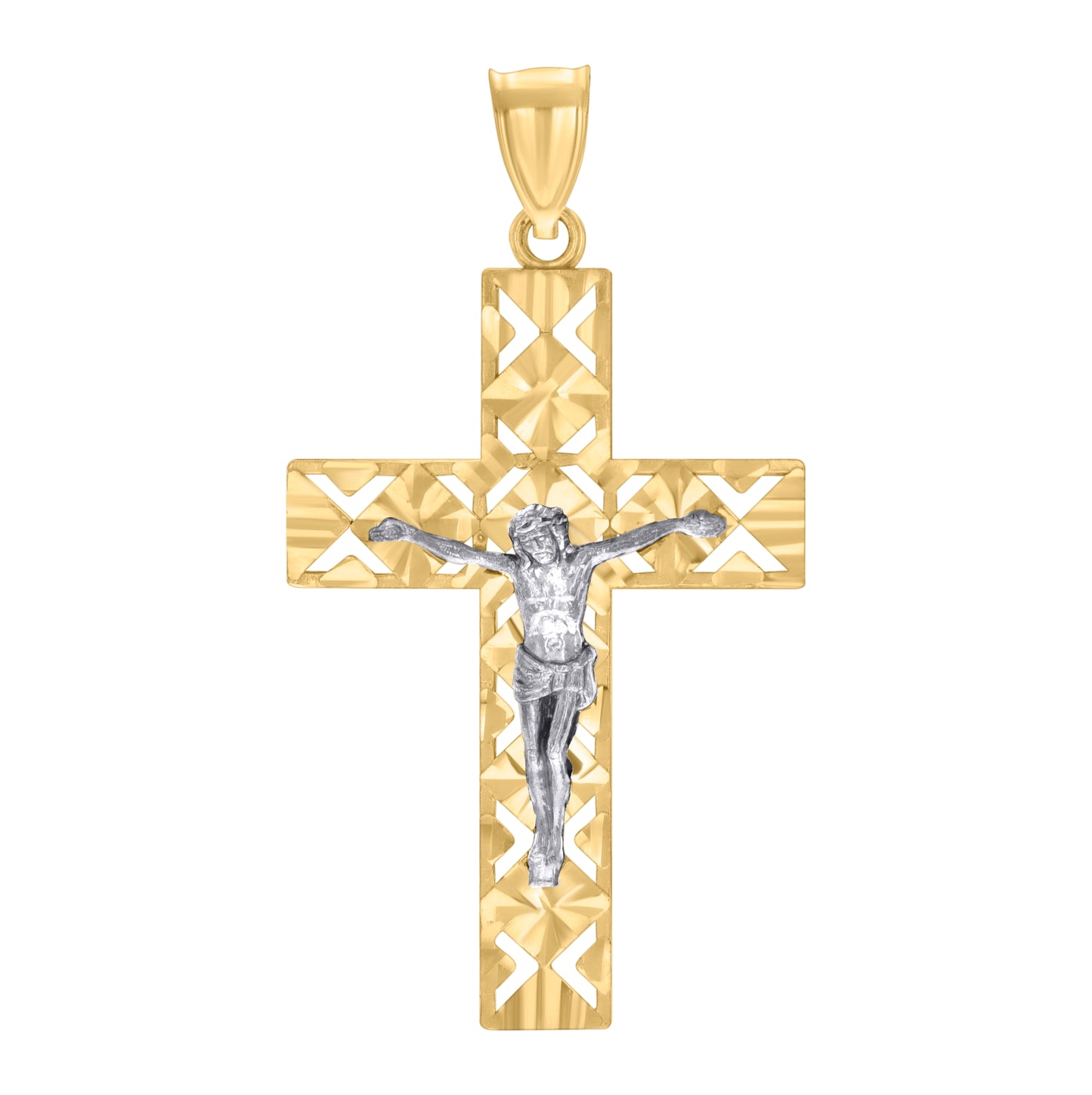 10K Two-tone Gold Mens Crucifix Cross Religious Pendant