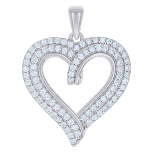 Sterling Silver Womens Cubic-Zirconia Heart Charm Pendant