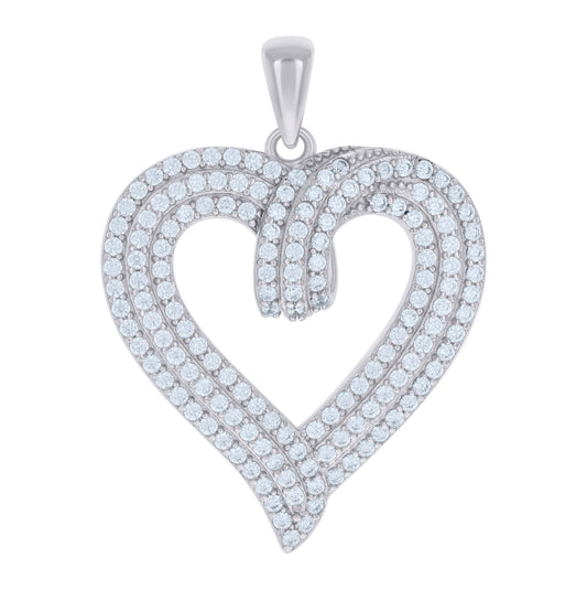 Sterling Silver Womens Cubic-Zirconia Heart Charm Pendant