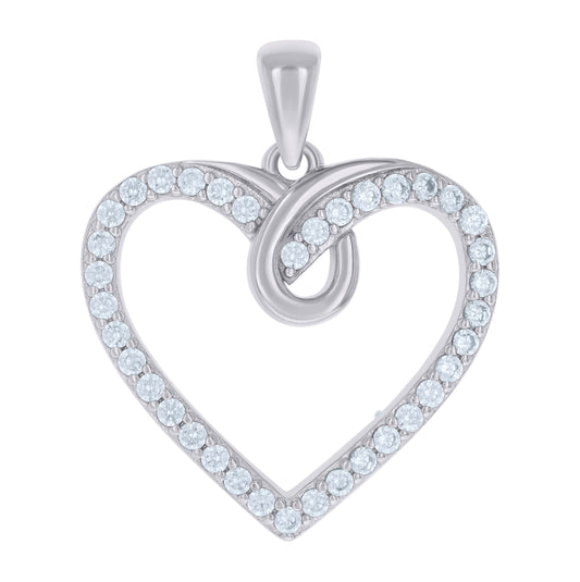 Sterling Silver Womens Cubic-Zirconia Heart Charm Pendant